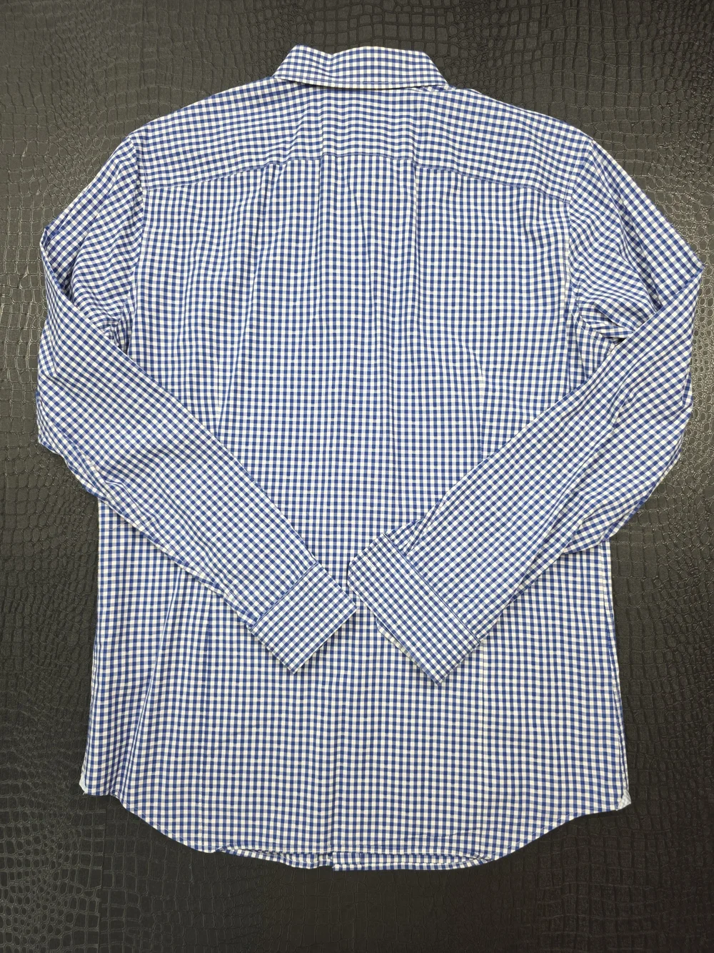 Banana Republic Grant Fit 120s Supima Cotton Dress Shirt Blue White Gingham Chec